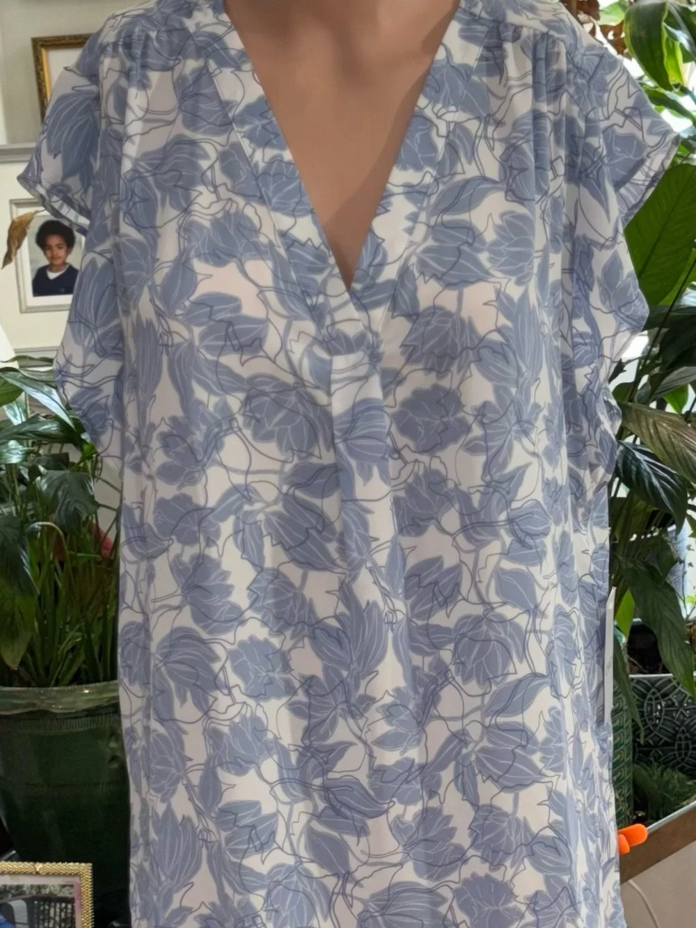 Chaus Blue & White Blouse with Leaf Print - Picture 9 of 9